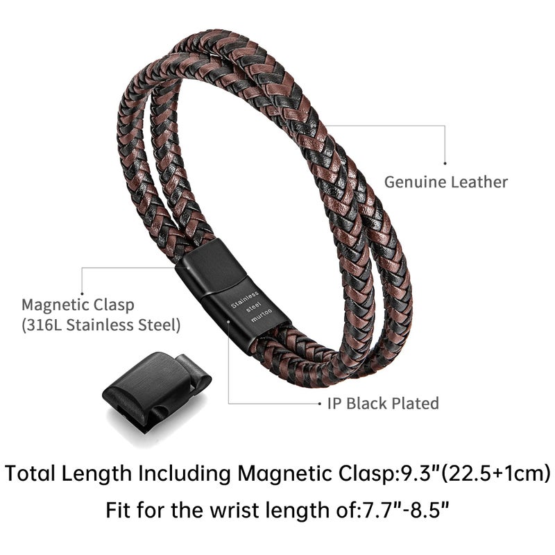 murtoo Mens Bracelet Leather Braided, Brown and Black Leather Bracelet for Men - Image 2